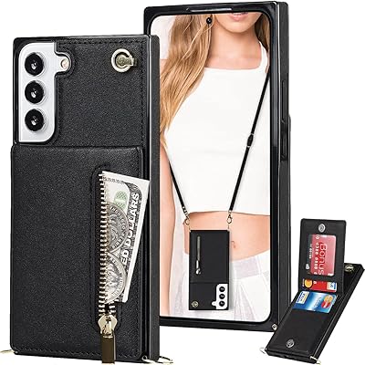 Ephoou Crossbody Women Wallet Case for Samsung Galaxy S21+ Plus (Not S21) with Card Holder, Removable Lanyard Strap Purse Cover for Samsung Galaxy S21 Plus Zipper Phone Case Black
