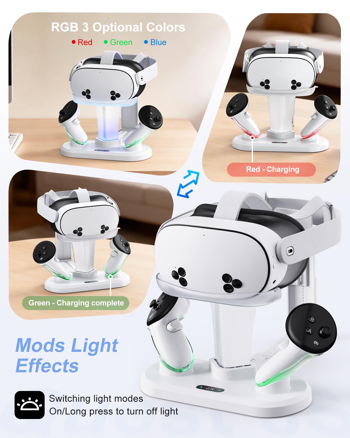 STARTRC GAMES Magnetic Charging Dock Compatible with Meta Quest 3/Quest 3S Accessories, Adjustable Stand Support Elite/Battery Head Strap, Fast Charging Station with 2 Rechargeable Batteries (1800mAh)