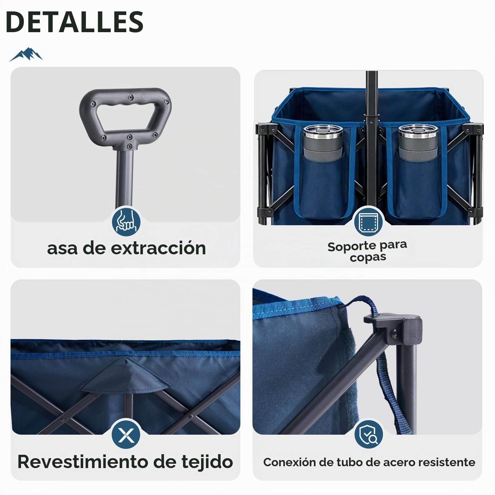 Portal Carro de Playa Plegable 300L XXL Carrito de Camping con Frenos y Mango Ajustable Vagoneta de Jardín Resistente Carga 150KG Ruedas para Festivales Picnic y Transporte