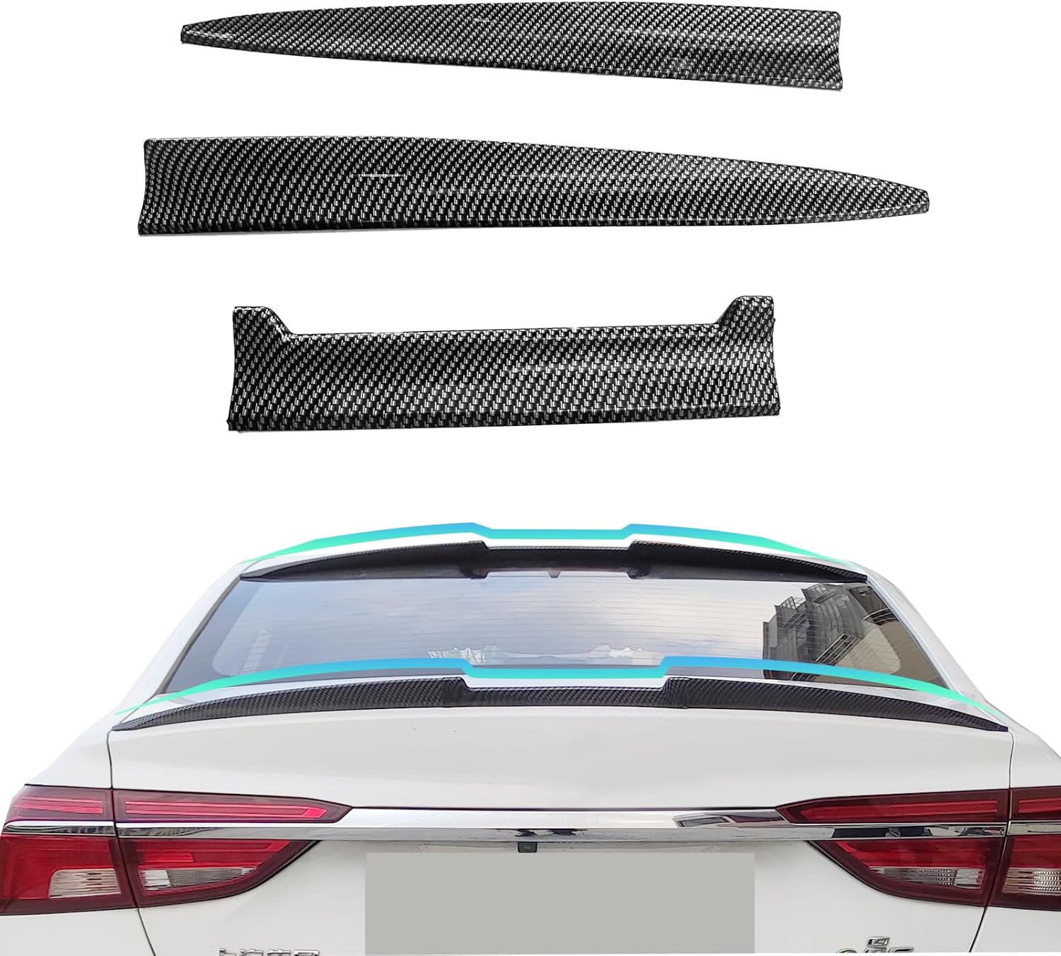 Universal Carbon Fiber Pattern Spoiler for Sedan, Coupe, Hatchback | 3-Section Adjustable & Cuttable | No-Drill Installation with 3M Tape | 40-55 Inches