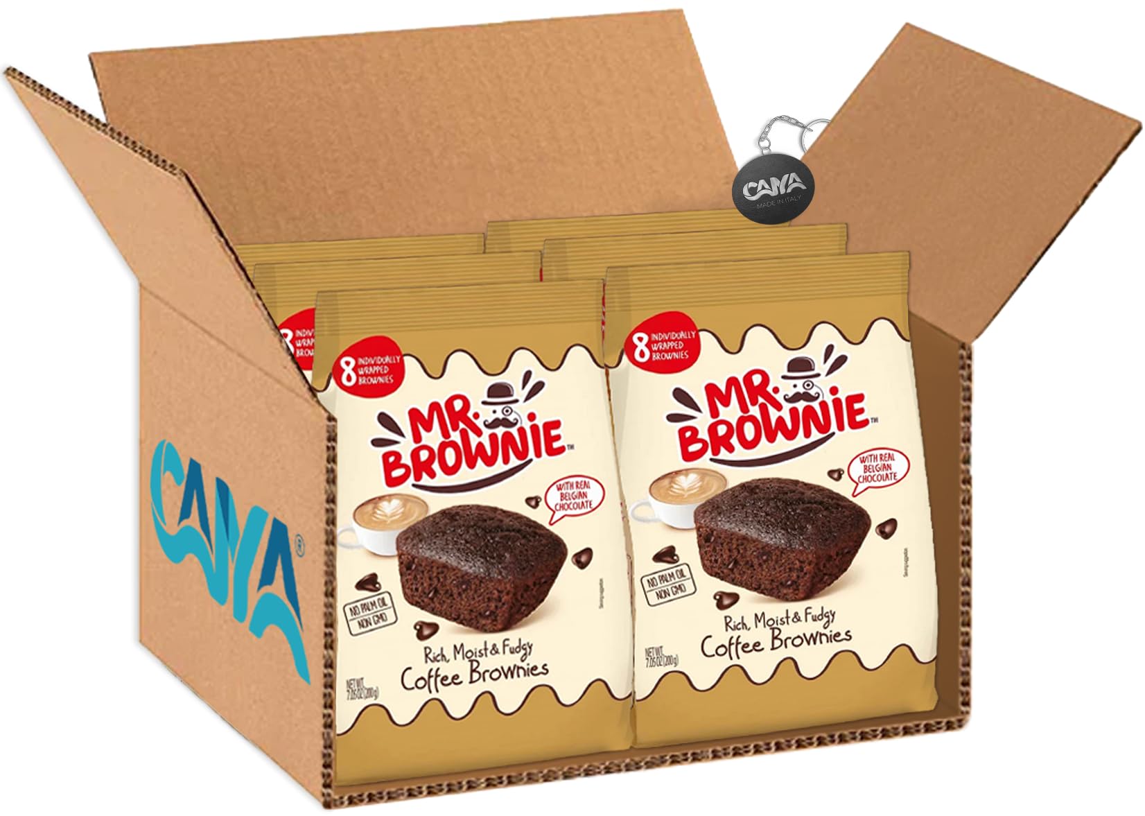 Mr. Brownie Coffee Brownies Tortine al Gusto Caffè e Cioccolato Belga 200g [CAIYA® BOX da 6 Confezioni]