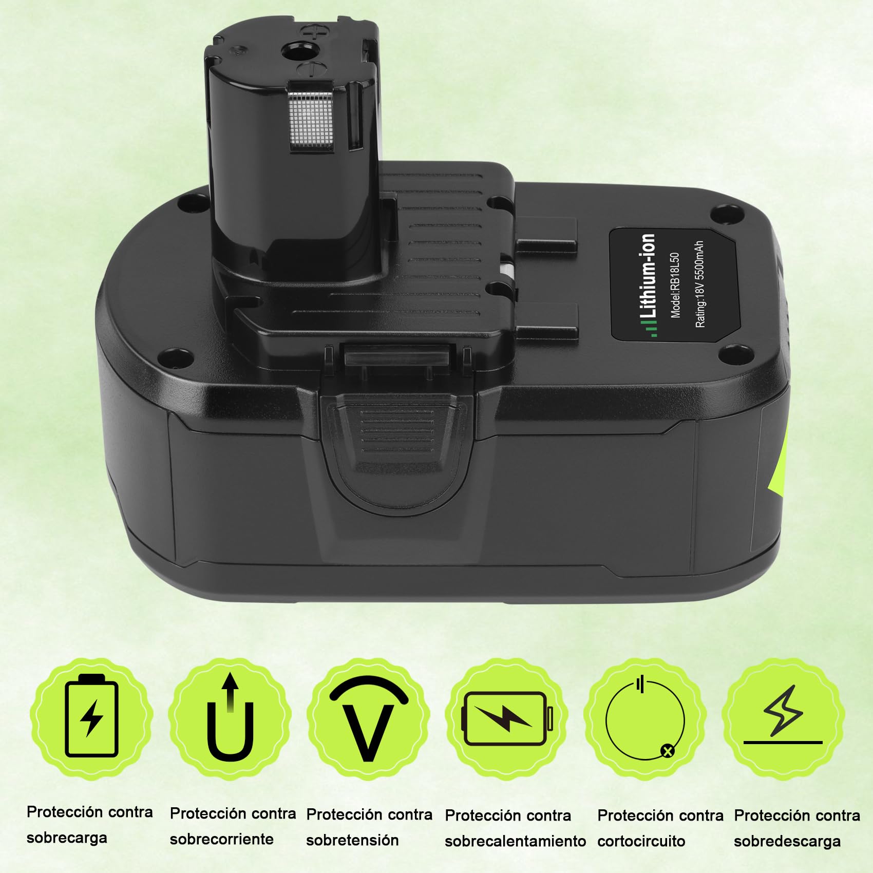 2X 5.5Ah P108 Batería + 3A 12V-18V P117 Cargador para Ryobi 18V | Batería de Repuesto para Ryobi 18V Batería 108 P107 P105 P100 P101 RB18L40 RB18L50 con Indicador LED
