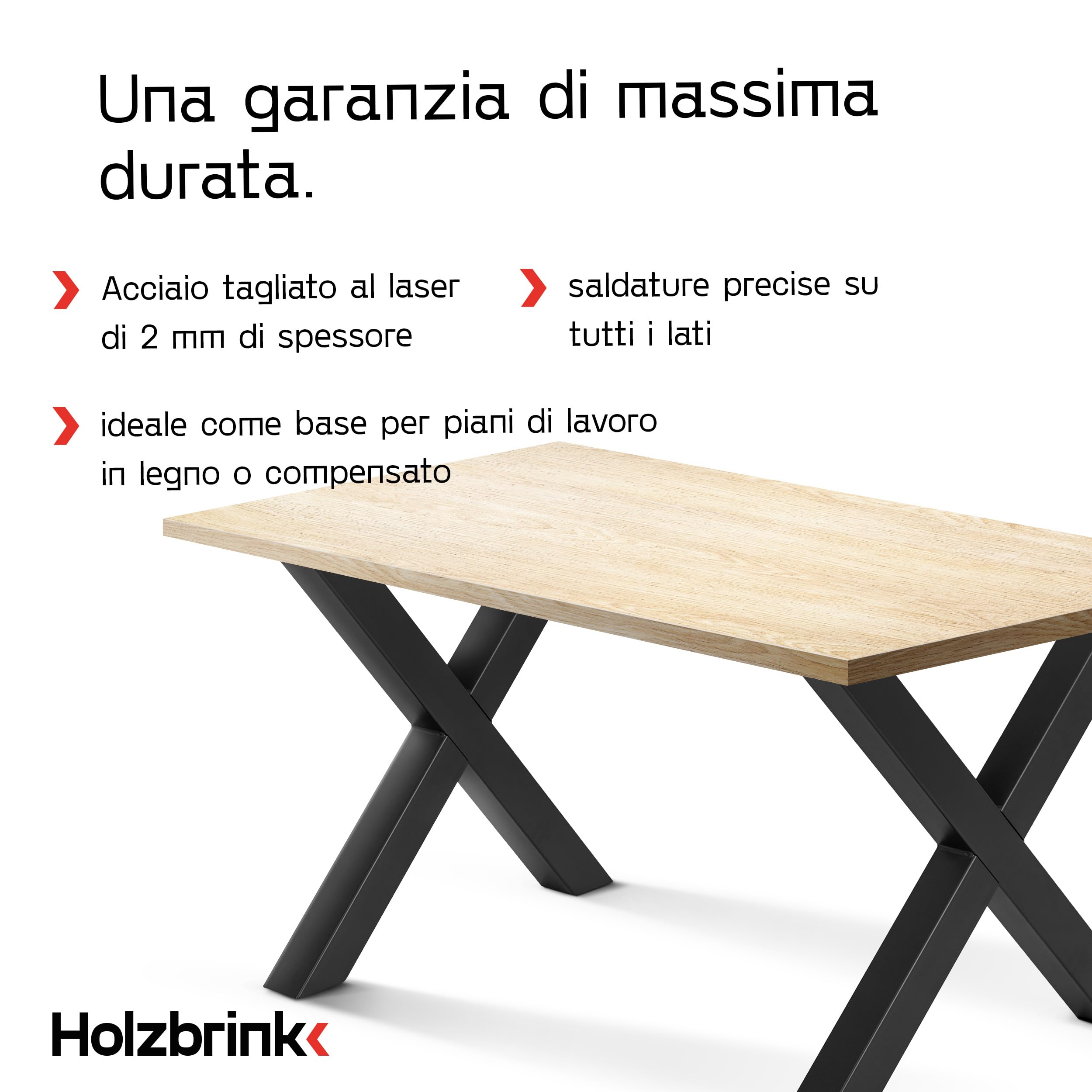 HOLZBRINK Gamba da tavolo in metallo Nero a forma di X | Struttura da tavolo di design per tavolino, tavolo da pranzo, scrivania, panca | 1 pezzo gamba per mobili 30x43 cm