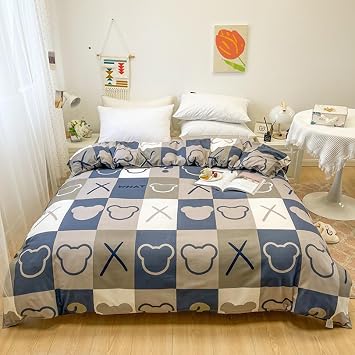 Simple Brushed Bedding Duvet Cover Set, Soft Breathable Bedding Comforter Cover Set with Zipper Closure, 3 Pieces Floral Patterned Bedding Set, Comforter Not Included,Blue 2,King