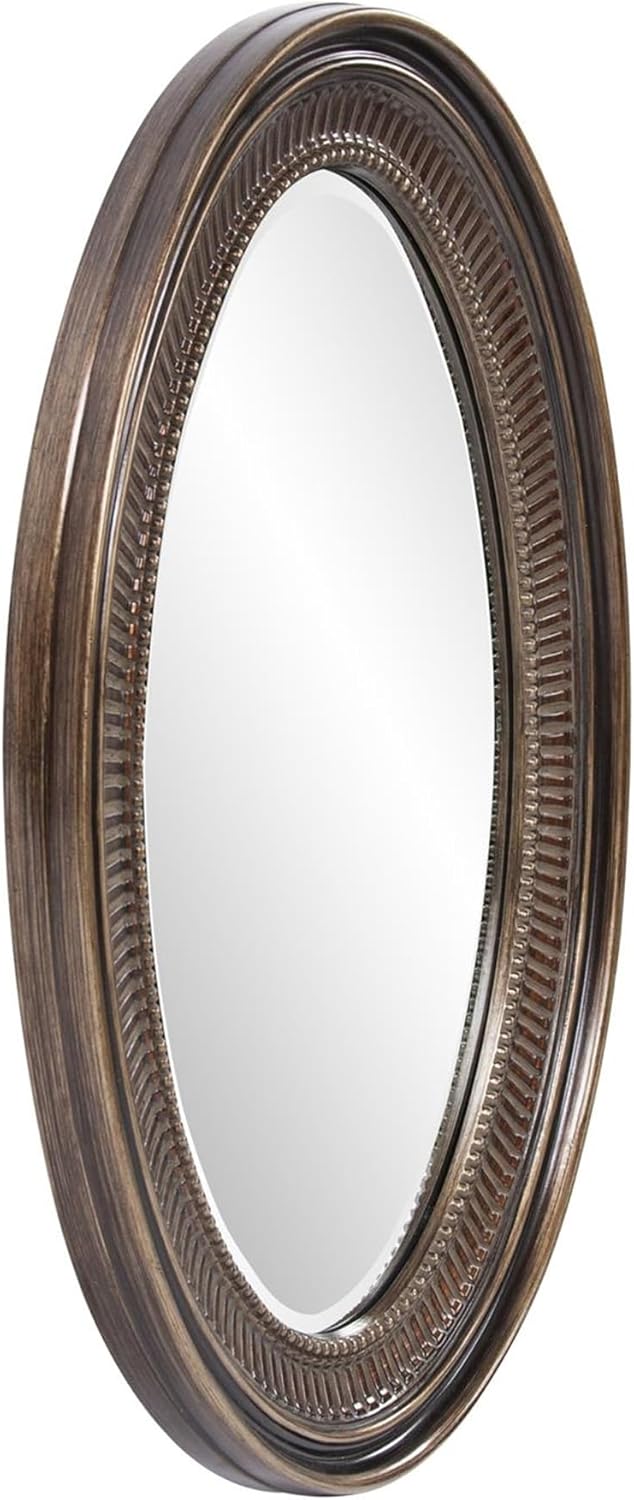 Howard Elliott Collection Ethan Bronze Oval Decorative Wall Hanging Mirror, Resin Frame Vanity Mirror Pefect Home Decor, 21 x 31 Inch