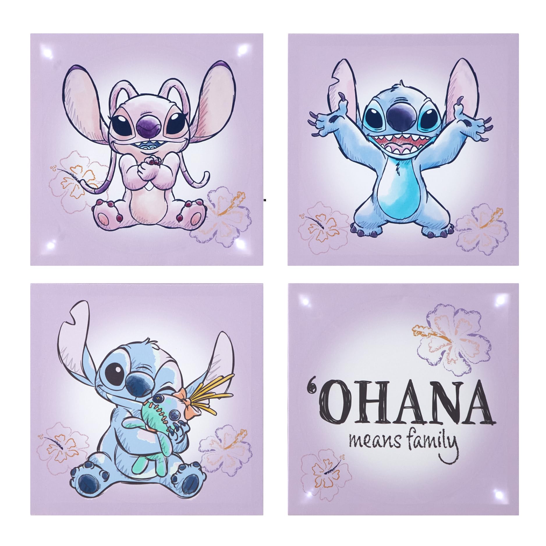 Idea Nuova Disney Stitch 4 Pack Canvas LED Wall Art Set,Childrens Wall Hanging Décor,Each Piece 11"x11" — image 1