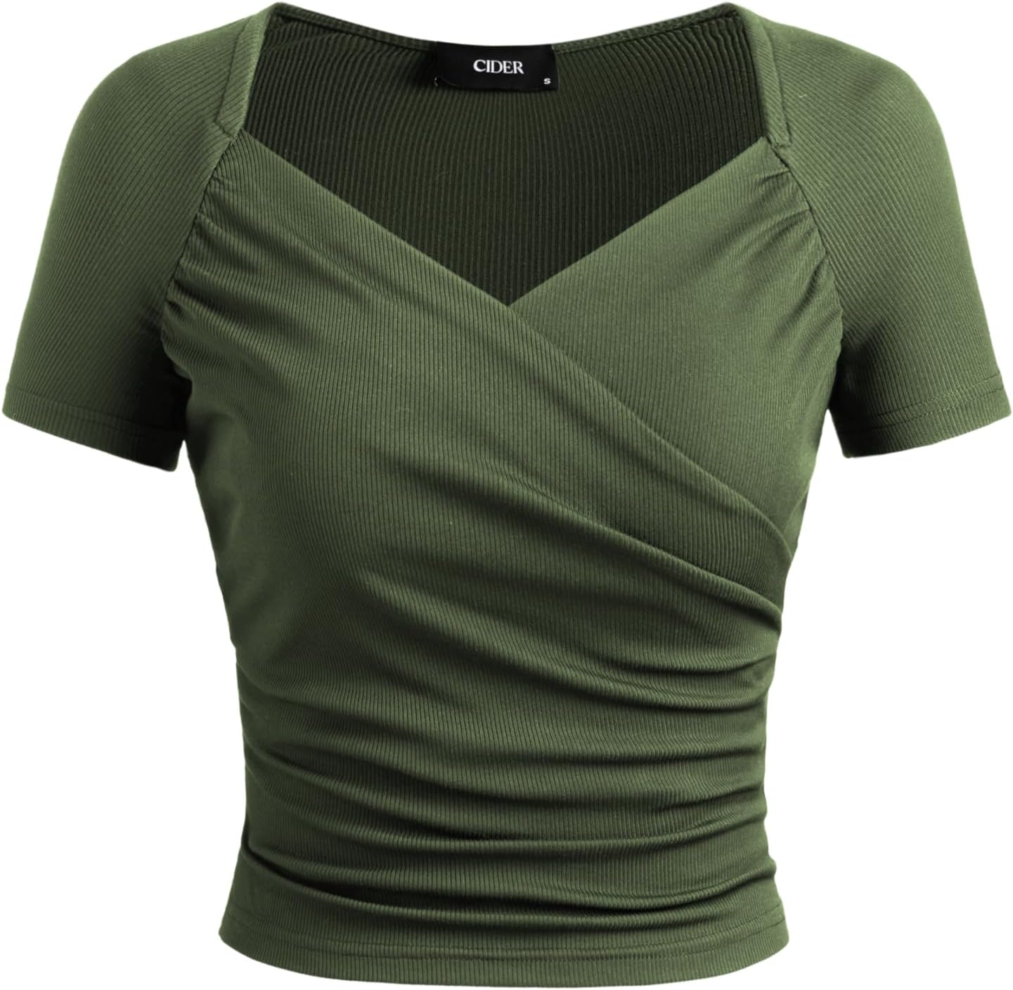 CIDER Jersey Sweetheart V Neck Short Sleeve Top