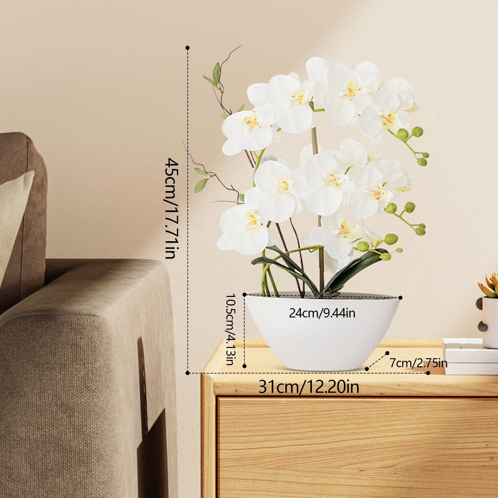 Fleurs Artificielles, 45CM Fleurs Artificielles Orchidée Décoration Artificielle Plantes Comme De Vraies Décoratives Artificielles Orchidées En Pot Décoration De Table Rebord De Fenêtre Pour Salon