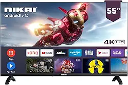 Nikai Smart LED TV 4K Ultra HD de 55 polegadas, Android 14, 1 GB de RAM, 8 GB de armazenamento, processador Quad Core, Wi-Fi integrado, portas USB e HDMI, moldura fina – 55NK4KSLED