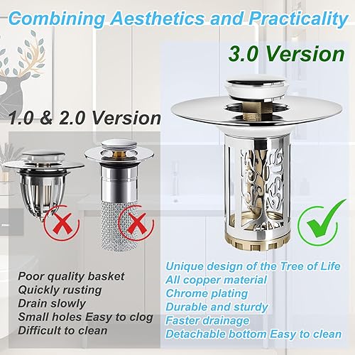 Miniatura 2 de Tapón de drenaje para lavabo de baño, colador de drenaje para fregadero de baño con cesta desplegable y extraíble, universal para drenaje de