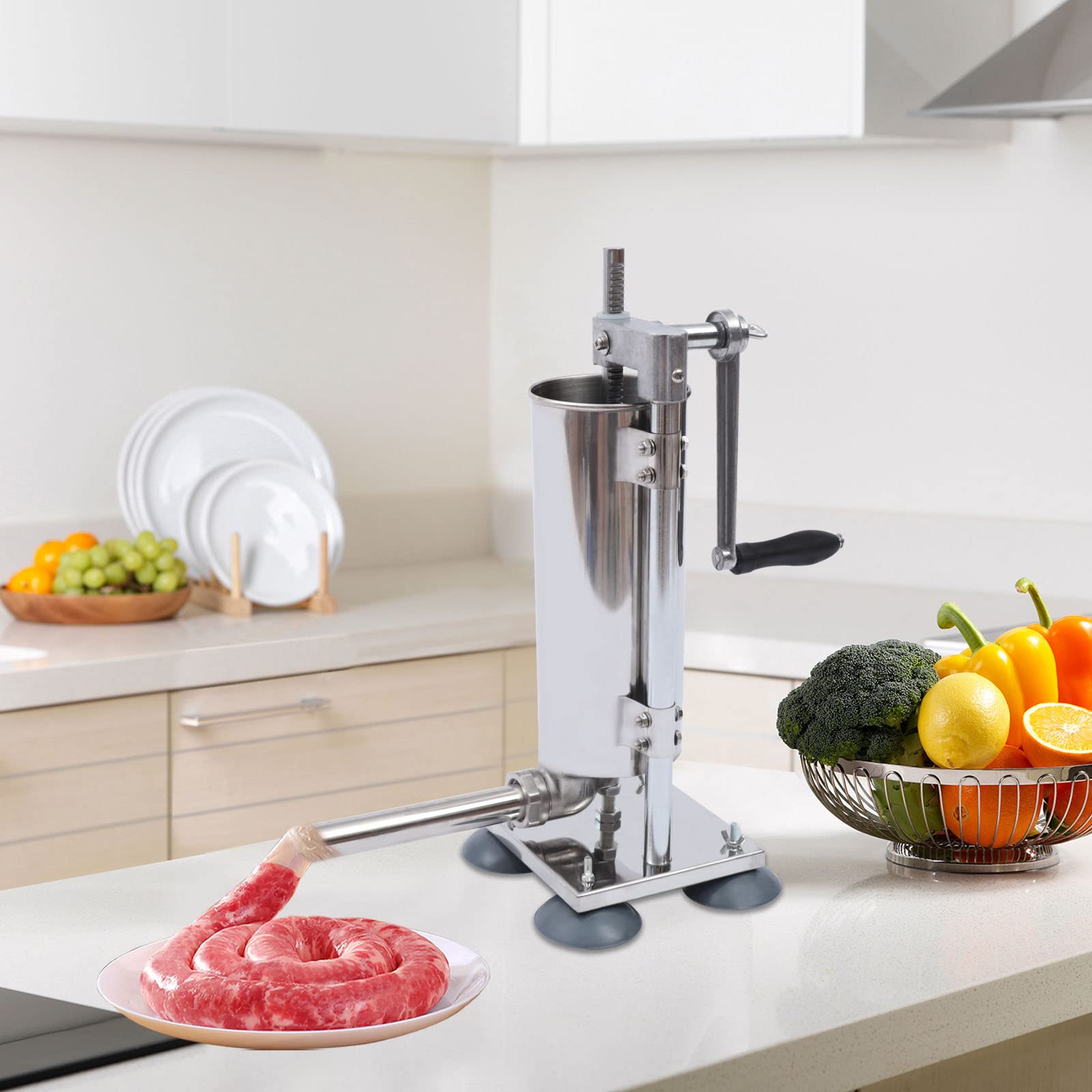 Manual Sausage Stuffer Machine, Vertical Stainless Steel Sausage Maker, 6lbs Capacity with Hand Crank & Multiple Tubes for Homemade Sausages, for Commercial, Household