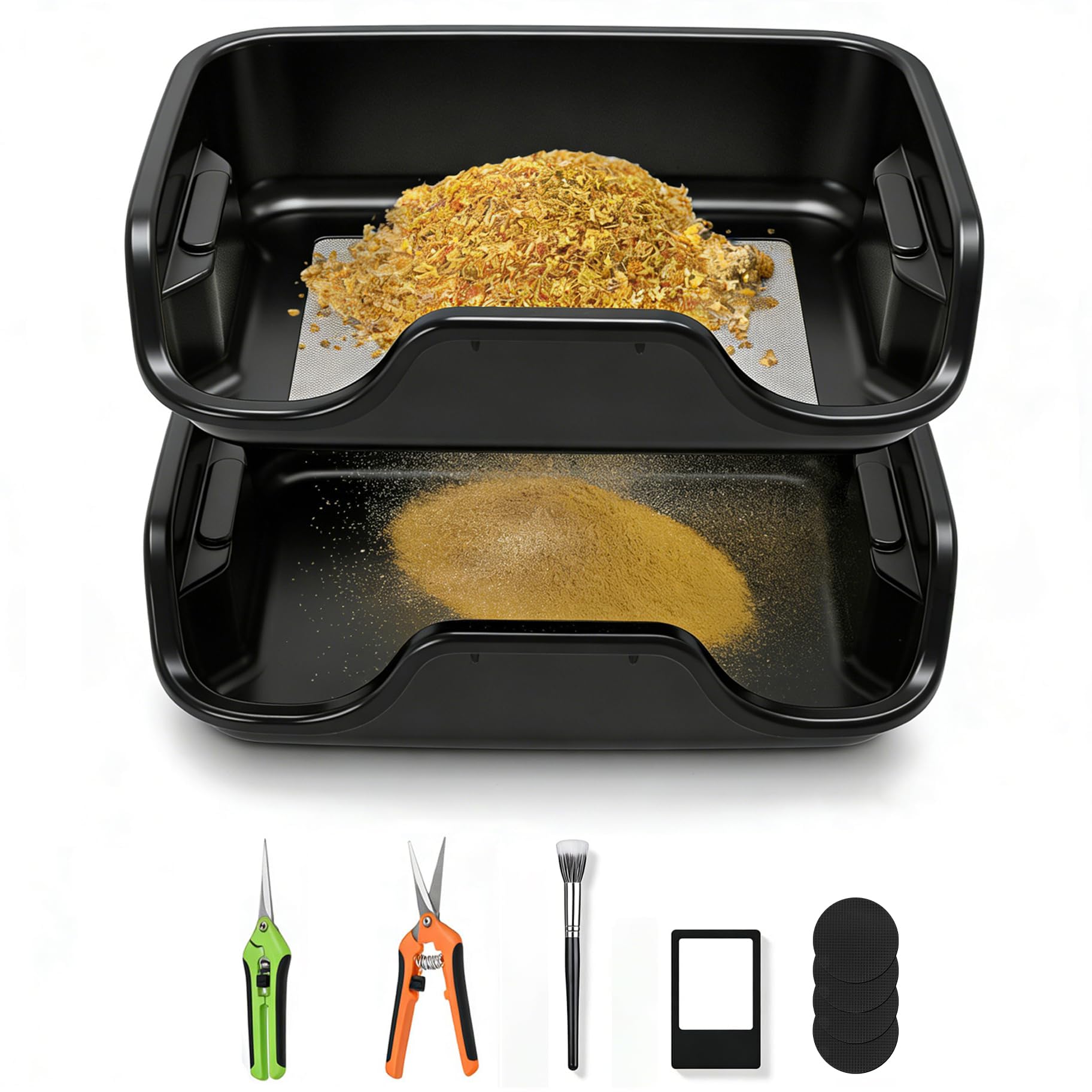 Trimming Tray Set Professional, Trimmschale mit 150 Mikron Pollensieb, Extra Tiefe Trim Bin Ergonomisch & Trimmschale, 2 Präzisionsscheren, Bürste & Lupe, 51 x 40 x 16cm