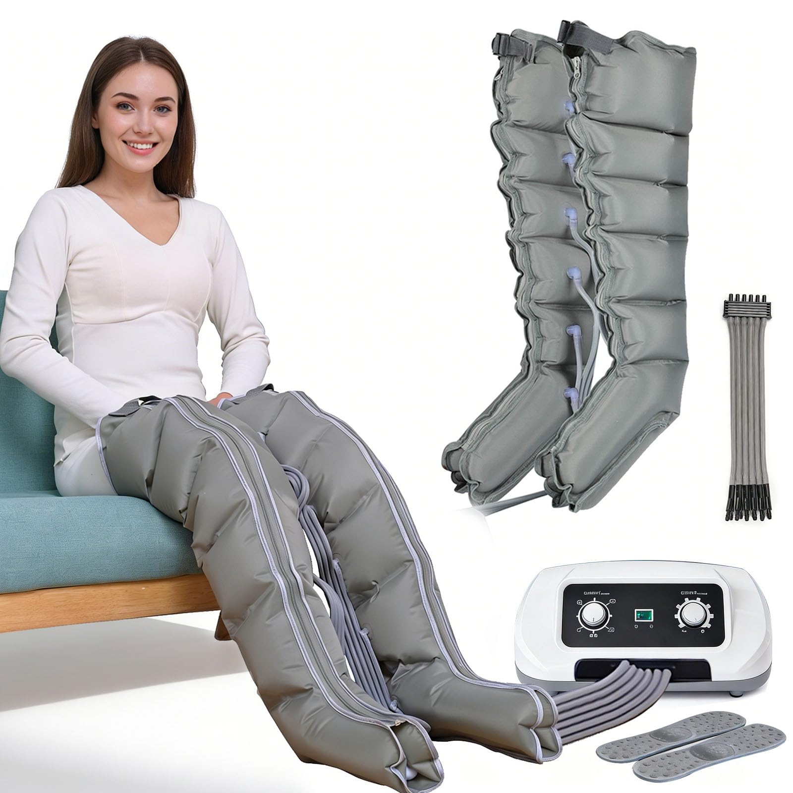 Pressothérapie Jambes 6 Chambre | Bottes Pressothérapie Drainage Lymphatique Jambe Pieds Fatigués Lipoedeme | Appareil Drainage Lymphatique Massage | 0-240 mmhg (2 Jambes | L)