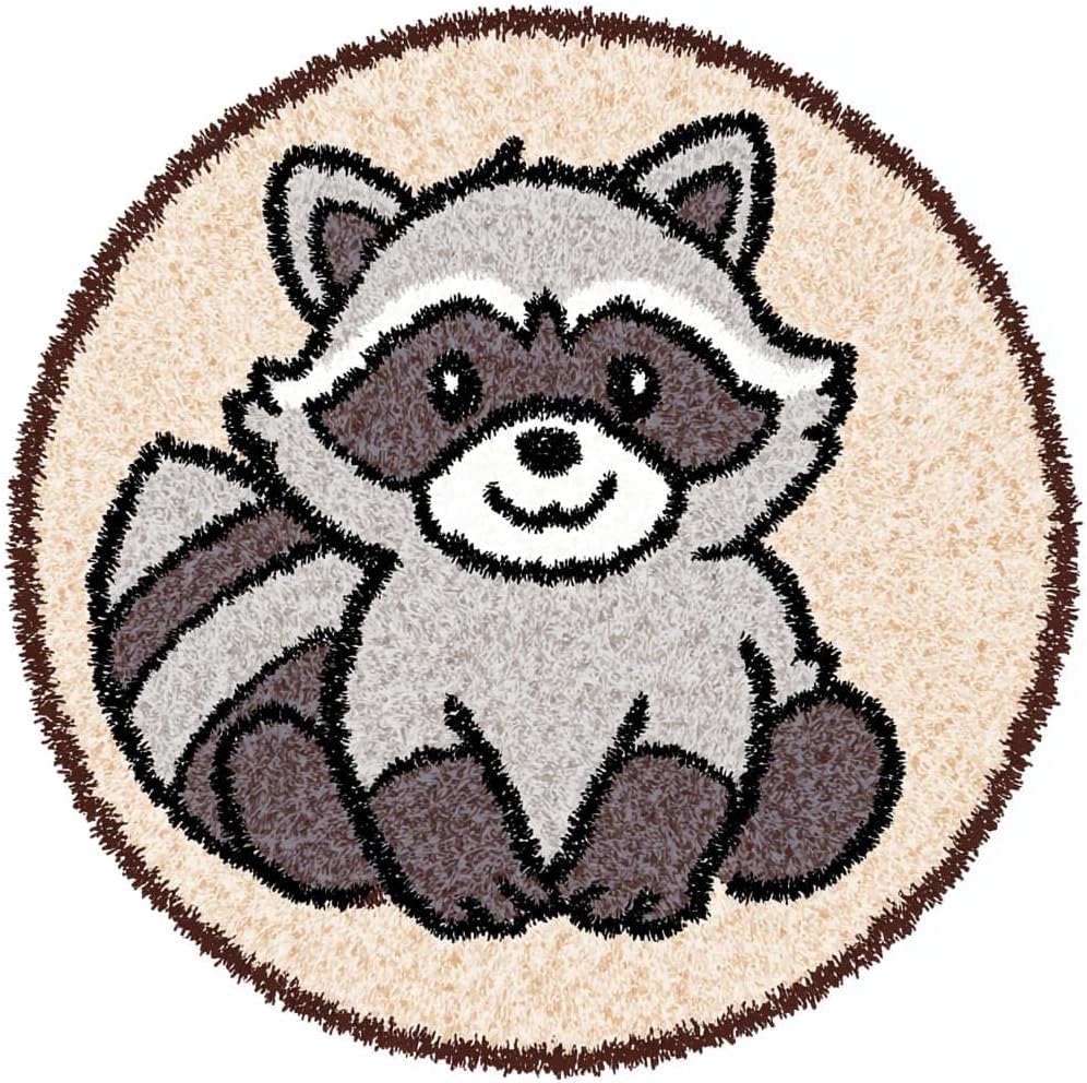 AMBATTERY DIY Latch Hook Rug Kit Animal Raccoon Color-Stamped Carpet Tapestry 50x50cm Yarn Hooking Crochet Mat Home Floor Decor