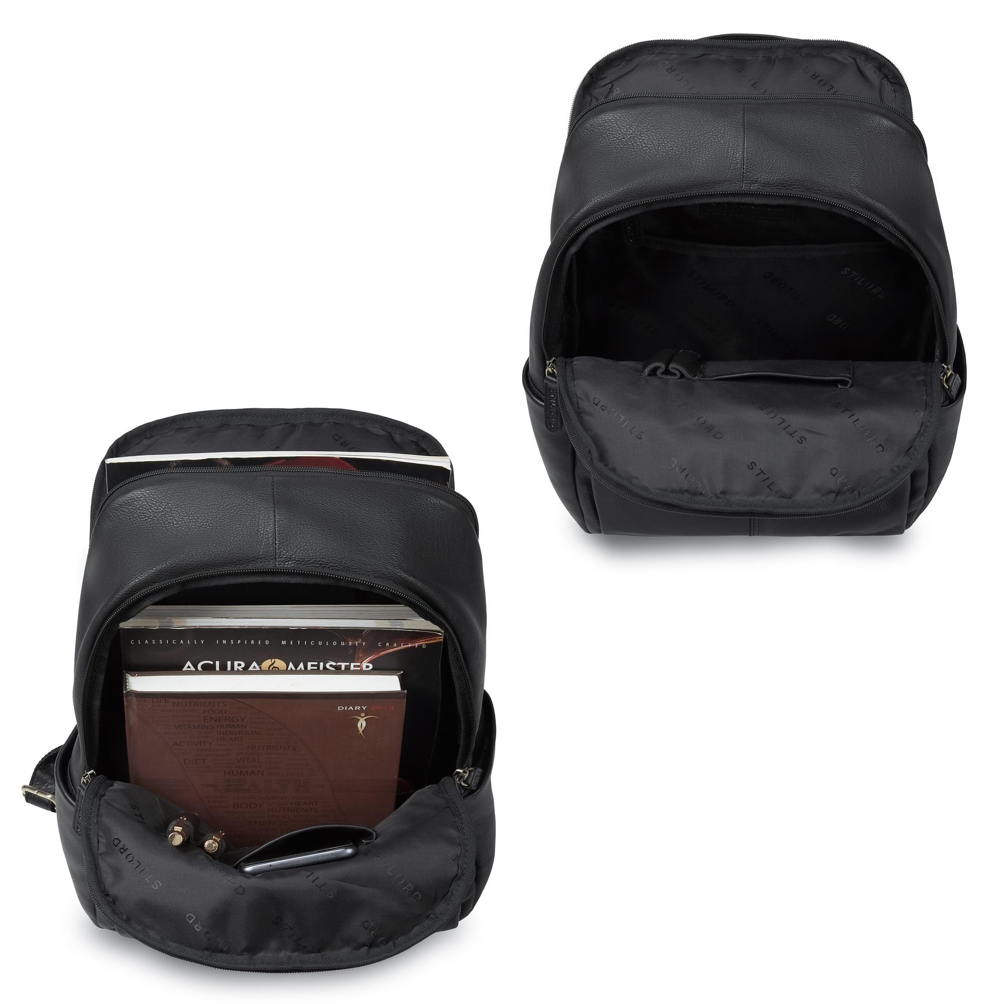 STILORD "Marino" Zaino in Vera Pelle Elegante per Uomo e Donna medie – Zaino da Studente con scomparto per Laptop 13-14 pollici – Ideale come zaino da città elegante Colore:nero