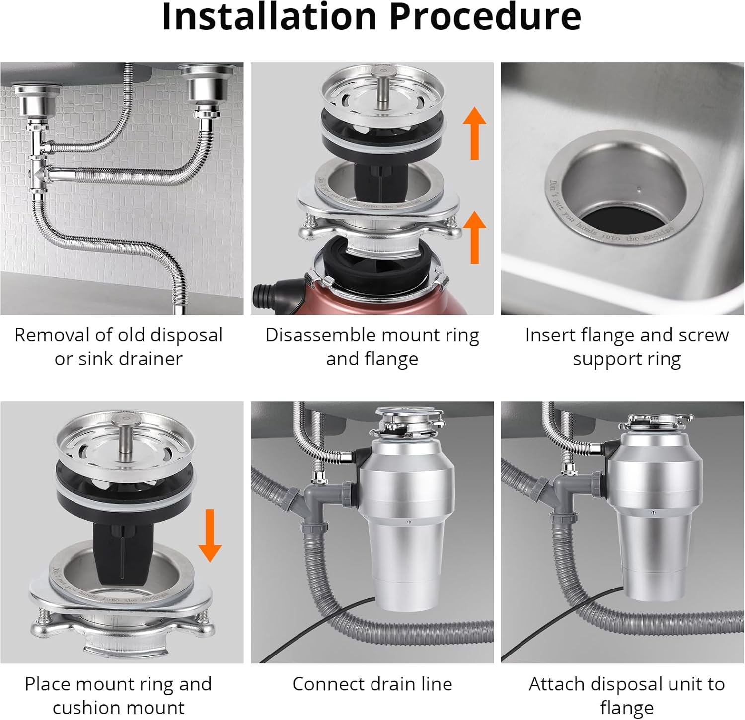 Garbage Disposal 1/2 HP 380W 110V, 3500 RPM Permanent Magnet Motor, 4-Stage Grinding, Food Waste Disposer with A6 Air Switch, Mixed Fiberglass Gray Housing, US Plug 1m Cord, 3-Year Warranty,Silver