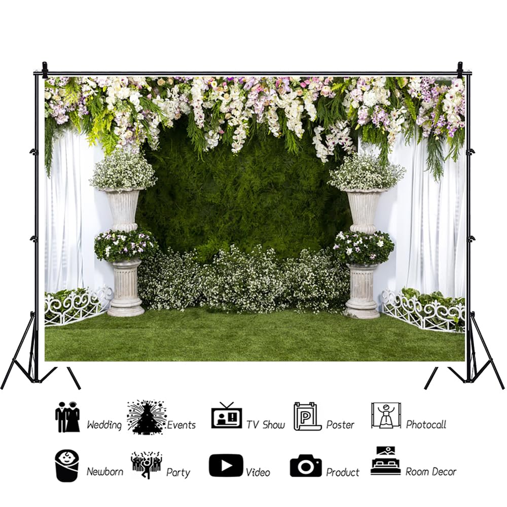 Toile De Fond 3 X 2,5 M Pour Mariage Et Fête – Motif Jardin Printanier, Roses, Lierre, Mur Brique Rouge, Vinyle Haute Résolution