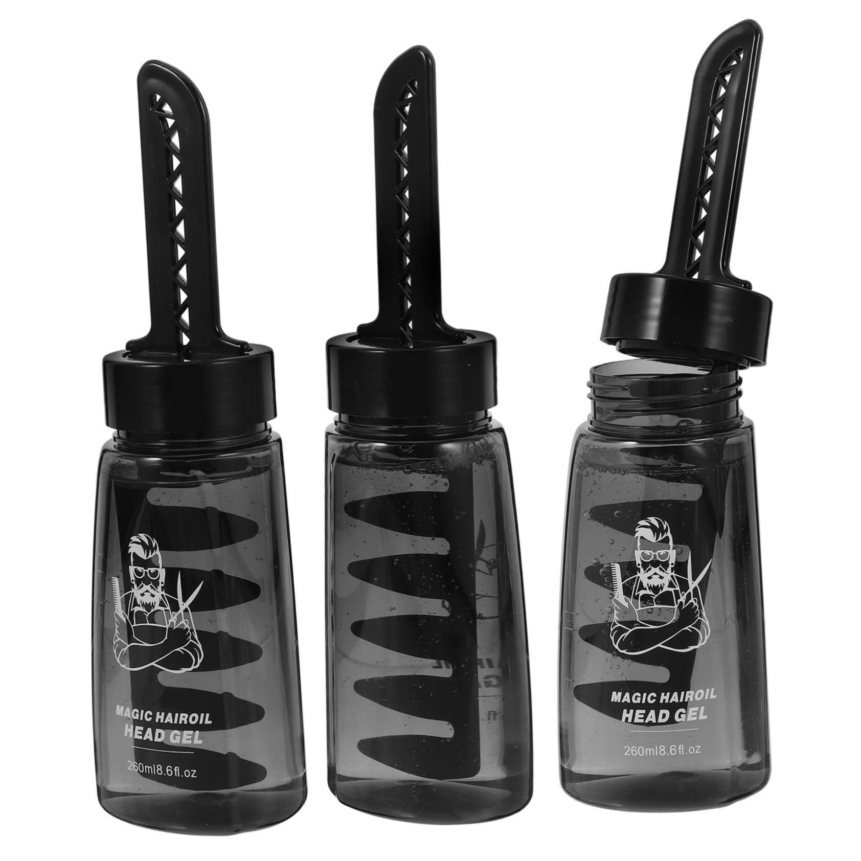 Mikinona Botella 3 Piezas de Gel para Peinar el Cabello para Hombres y Diseño Ligero de Plástico 260ml con Peine Aplicador Adecuado para Uso Profesional y Diario