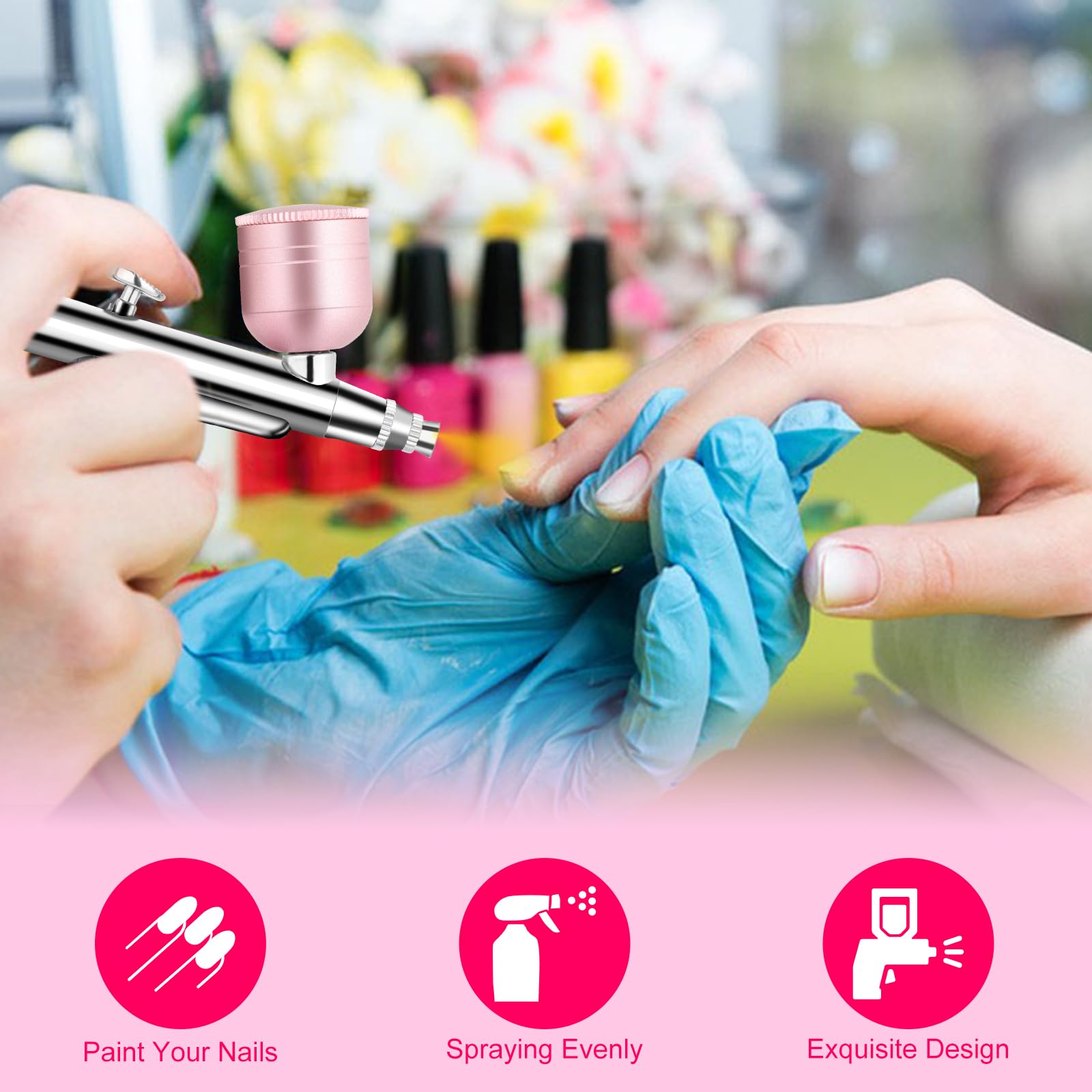 Aerographe Kit Complet, Viafexna Compresseur Aérographe Haute Pression, Injecteur D'Oxygène, pour L'Hydratation de la Peau, L'Art des Ongles, Tatouage, Peinture, Maquillage, Gâteau, Coupe de Cheveux