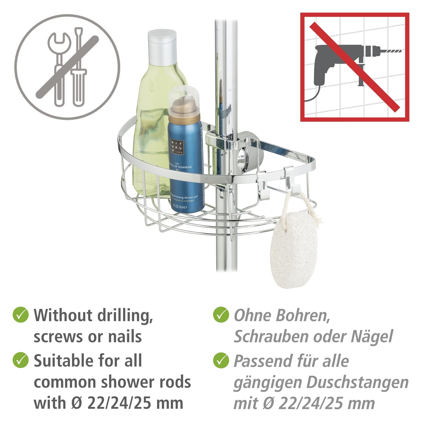 WENKO Floresta Round Shower Caddy, Chrome Stainless Steel - Image 4