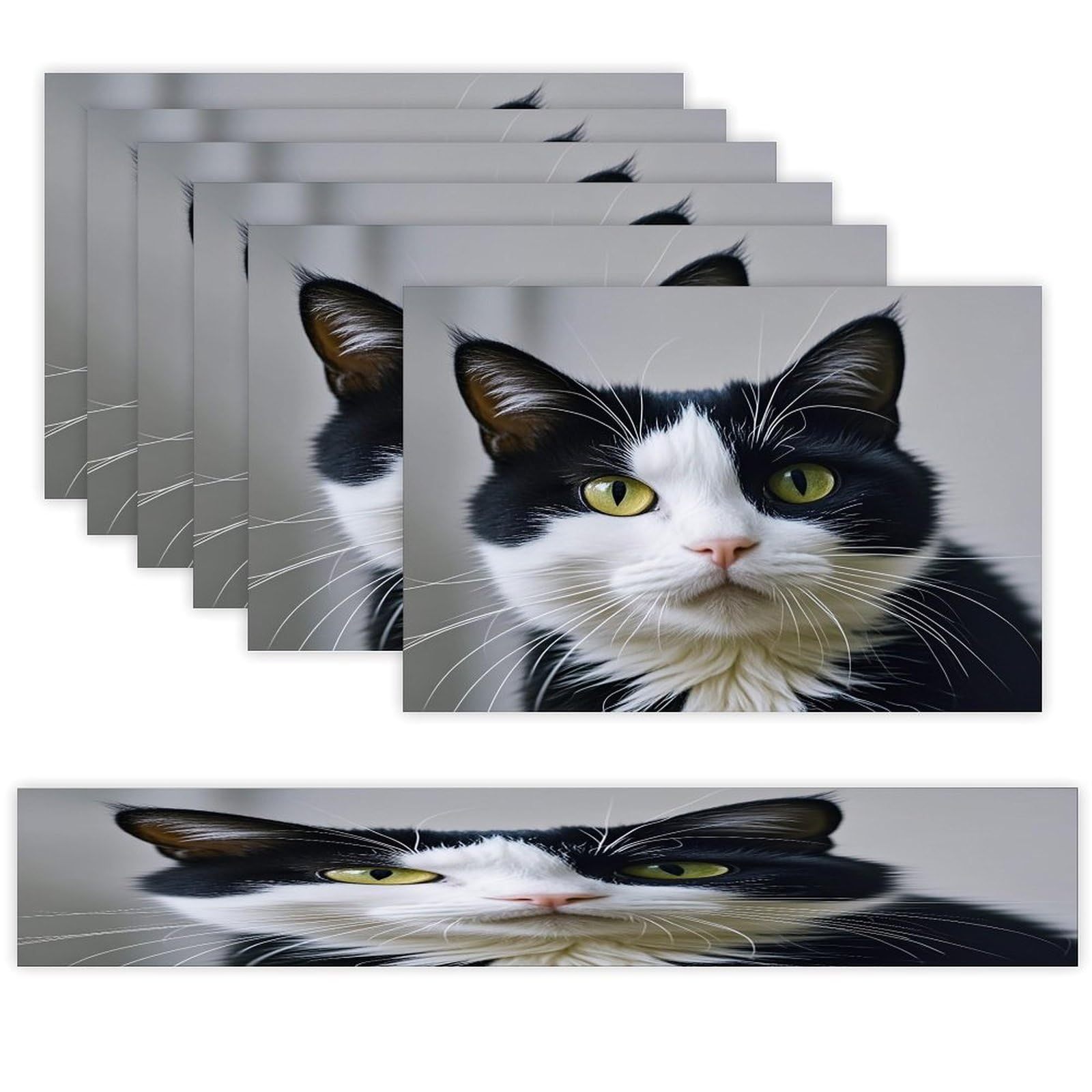 Black and White Cats Table Runner and Placemats Set of 6 Stain Resistant Heat Resistant Place Mats for Kitchen Dining Table Mats Long Table Runner Modern Art Dining Decor for Daily Use