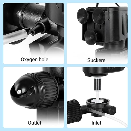 Miniatura 8 de OiiBO Filtro interno para acuario de 11 W, filtro de tanque de peces de 317 GPH con sistema de aireación ajustable, filtro sumergible para ondas de