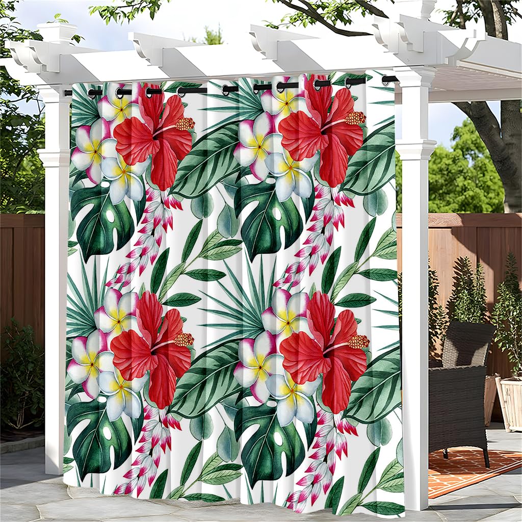 Hiseng Outdoor Curtains Waterproof, 1 Panel Pergola Curtains Eyelet Top - 3D Leaf Curtain Thick Privacy Thermal Insulated Sunshade Curtains for Garden Gazebo Patio Porch (180x243cm,Eggplant)