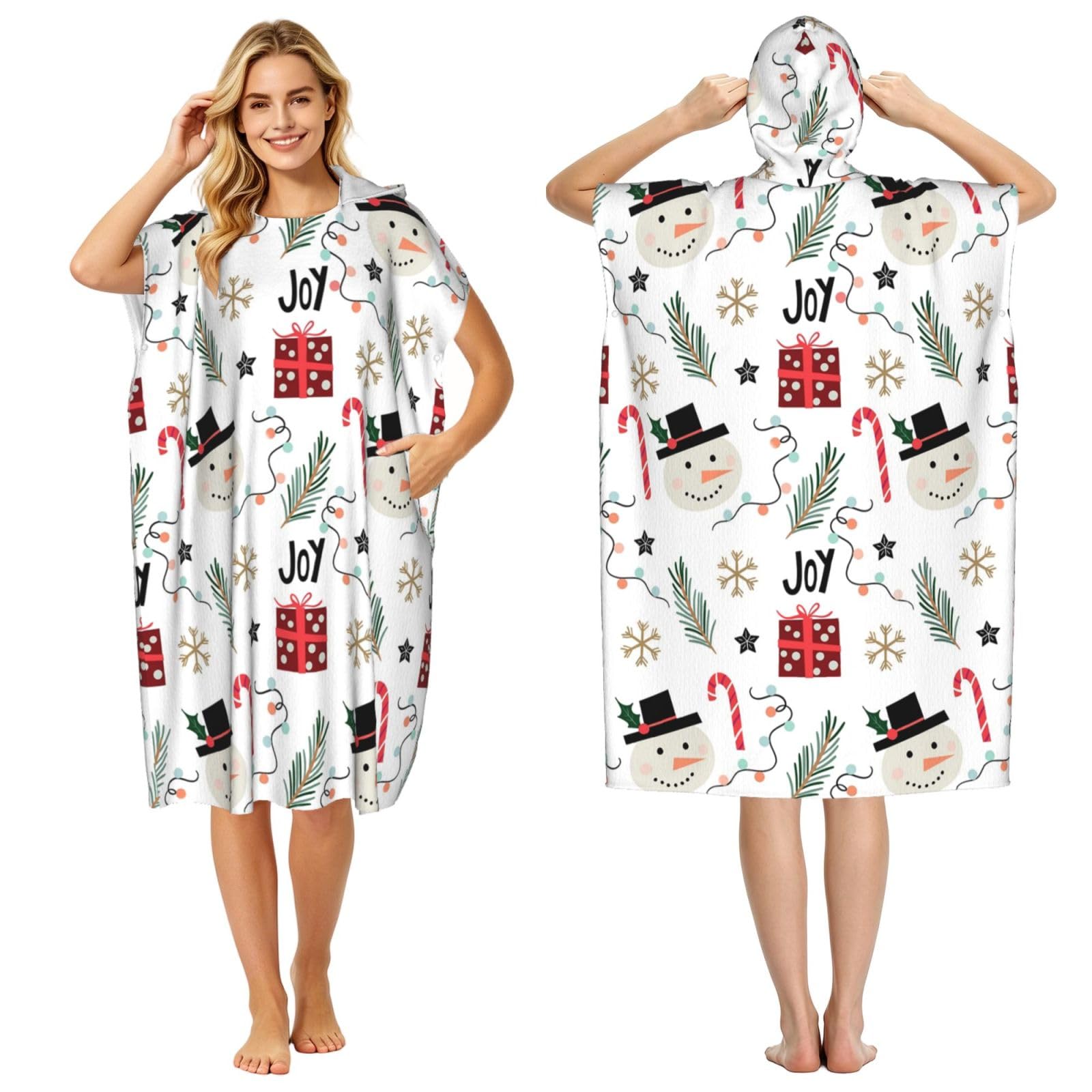 Poadnly Christmas With Snowman, Adult Hooded Beach Towel 90 x 110 cm,Changing Bath Robe, Surf Poncho Towel For Women Men
