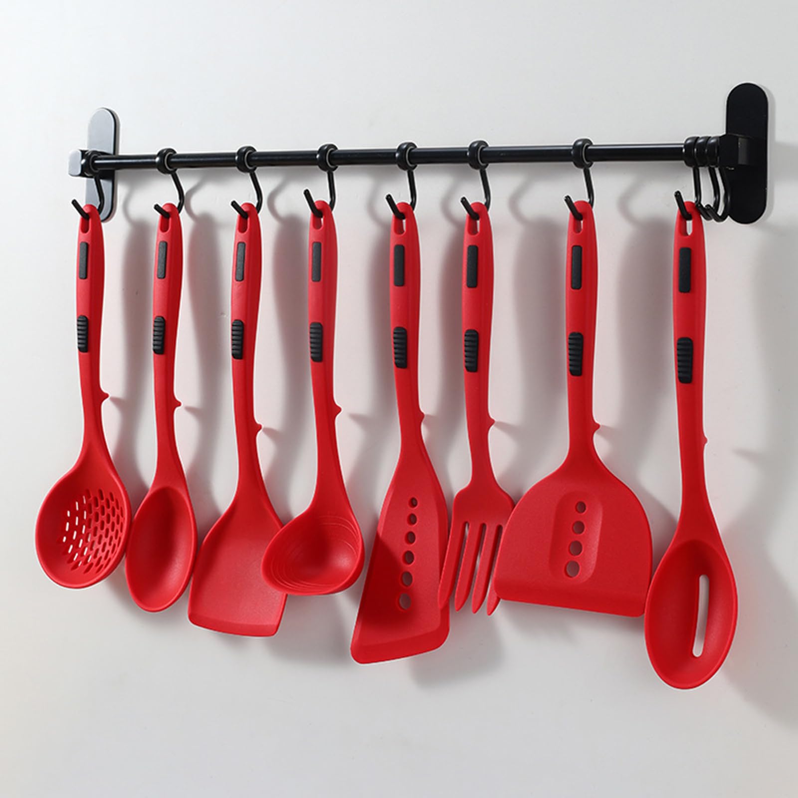 Küchenhelfer Set, Silikon Kochutensilien Kochbesteck Set, Hitzebeständiger Kochgeschirr,Antihaft Kochset Küchenutensilien, Spülmaschinenfest 8 Teiliges,Red