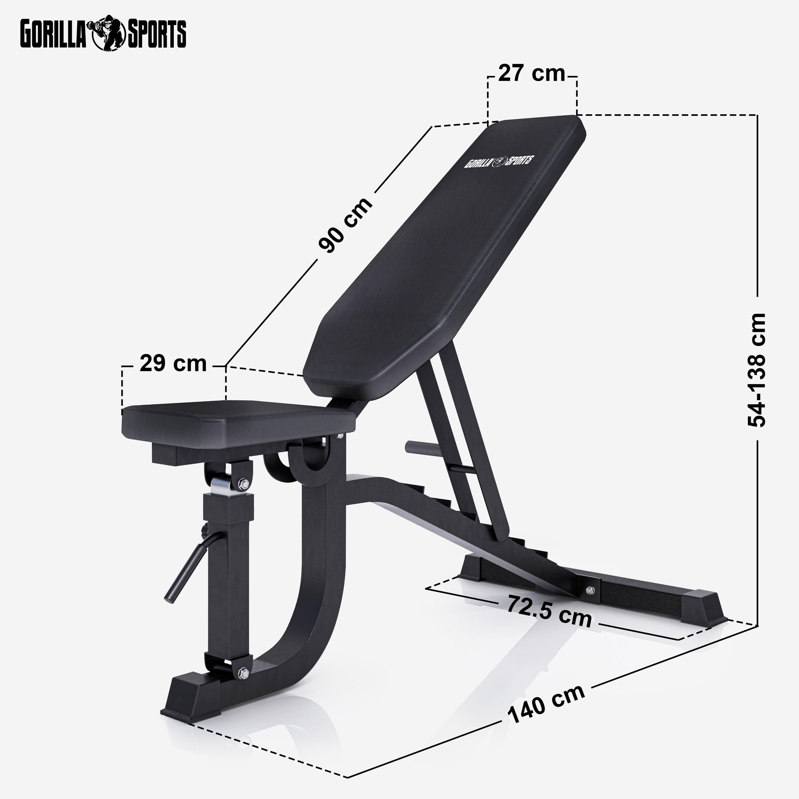 GORILLA SPORTS® Panca da Palestra - Piana o Reclinabile, Schienale Regolabile in 7 Livelli, Sedile Regolabile in 5 Posizioni, Carico Massimo 1462 kg - Panca Pesi, Multifunzione, Fitness, Allenamento