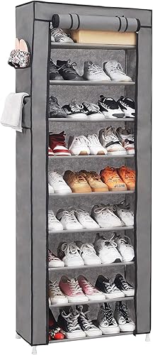 Zapatero de 9 niveles con cubierta a prueba de polvo, armario organizador de zapatos, color gris