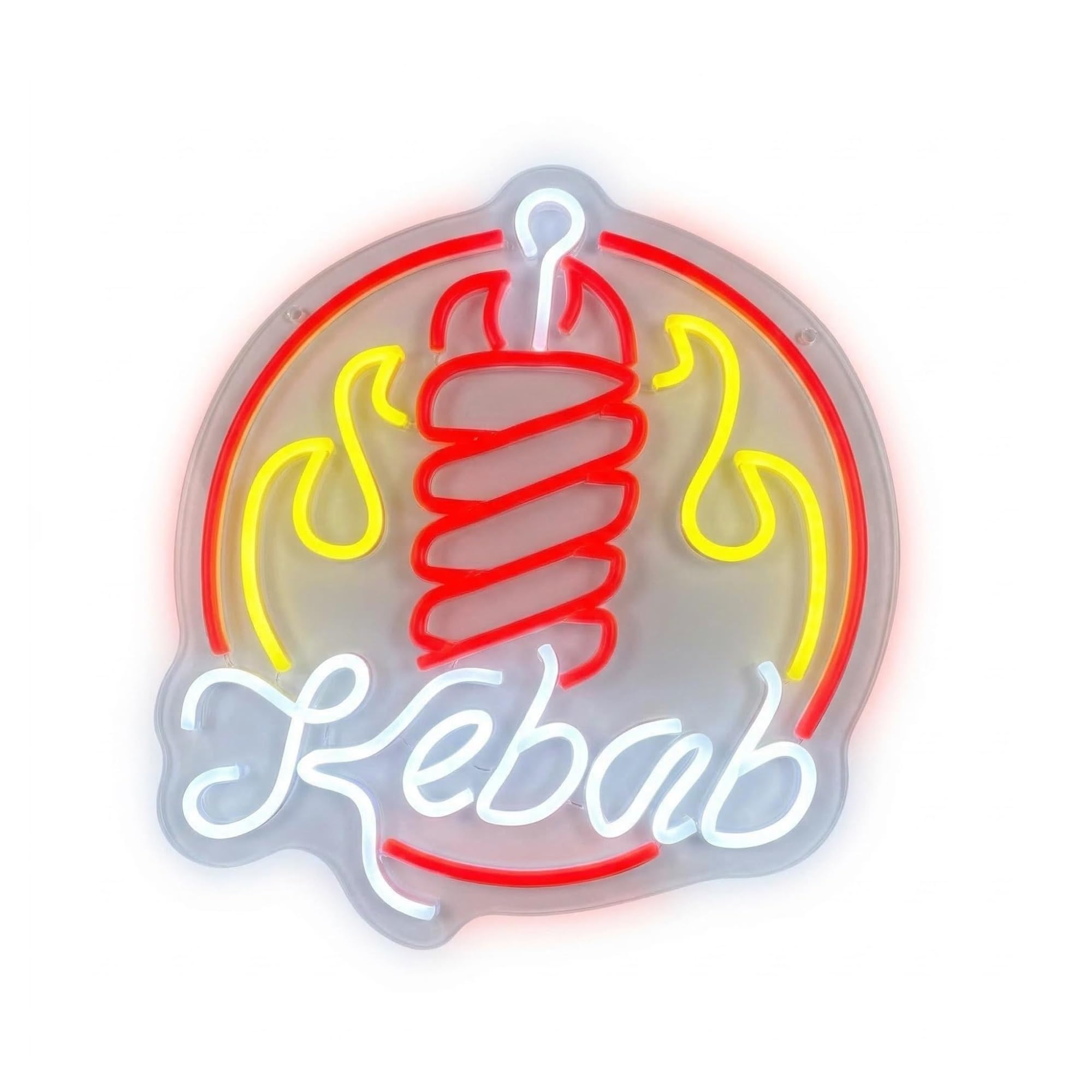 Xenite One Color Hanging Art Neon Signs Kebab Neon Sign Doner Kebab Flaming Wall Decor Led Light Bbq Flaming Business Window Display 38X34.5cm