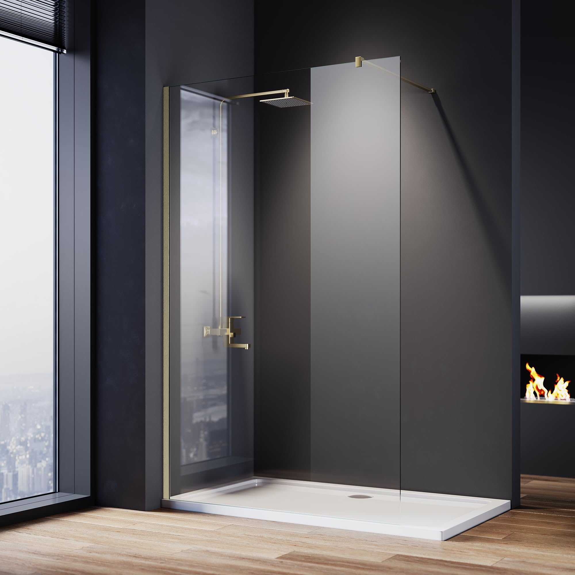 ELEGANT Gold 1200mm Wet Room Shower Screen Panel 8mm Easy Clean Glass Walk in Shower Enclosure