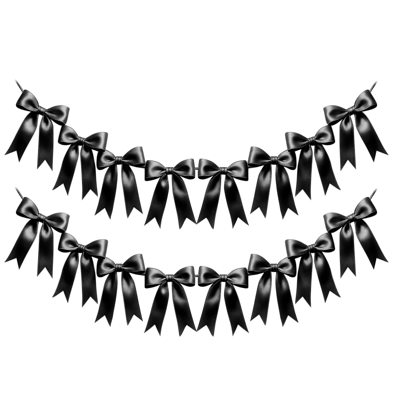 2 Strings of 16PCS Black Bow Garlands Banner Decoration,Pre-Strung Satin Ribbon Ornaments for Birthday,Bachelorette Party,Bridal Shower,Wedding,Engagement,Baby Shower, Graduation Decor,Anniversary
