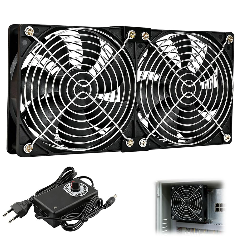 Mineup Doble 120mm 12V Ventilador para PC, Ventilador de PC, AC 220-240 V, Velocidad de Viento Ajustable con control de velocidad, Ventilador de caja para ordenador, portátil, TV Box y más (2700 RPM)