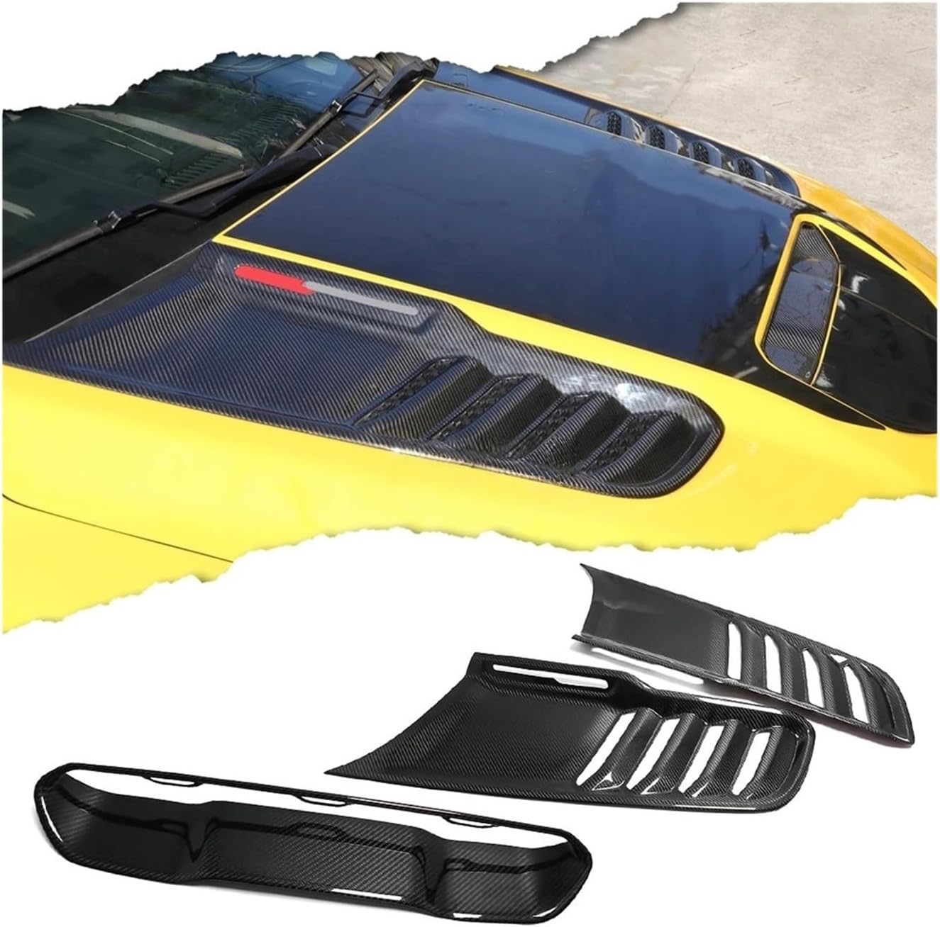 3pcs Carbon Fiber Exterior Car Front Engine Hood Scoop Bonnet Cover Trim Accessories Compatible With Dodge RAM 1500 TRX Off-Road 2019-2024(Glossy carbon)