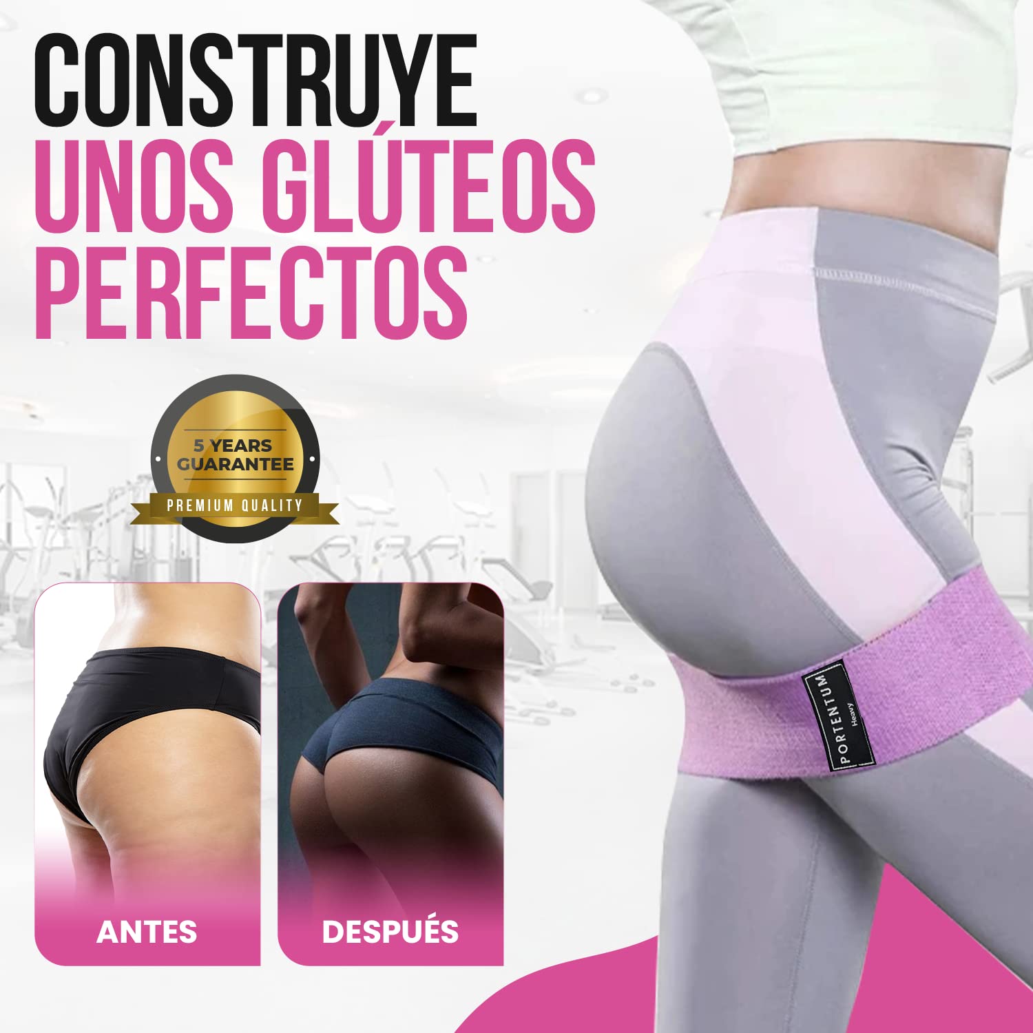 PORTENTUM Cintas elasticas musculacion, Set de 3 Bandas elásticas Fitness Antideslizantes de Tela. 3 Niveles de Resistencia para Crossfit, Yoga, Glúteos y Otros Deportes y Bolsa de Almacenamiento.