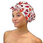 GRACE & COMPANY Luxury Shower Cap For Women - 100% Waterproof, Reusable, Washable & Breathable Shower Caps - Cara Cara