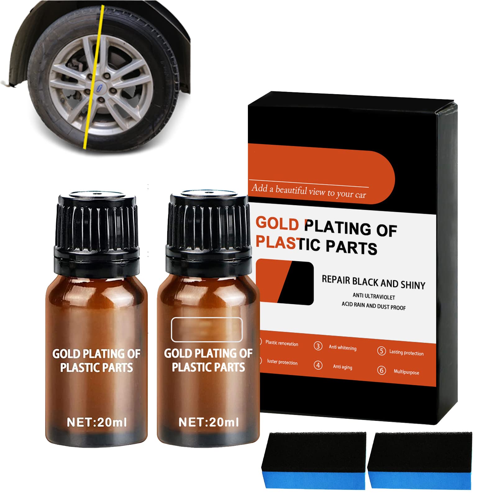 Homezo Plastic Restorer, Car Plastic Parts Refurbish Agent, Automotive Interior Plastic Part Retreading, Icpastuntent Car Rubber Plastic Refurbish (20ml*2)