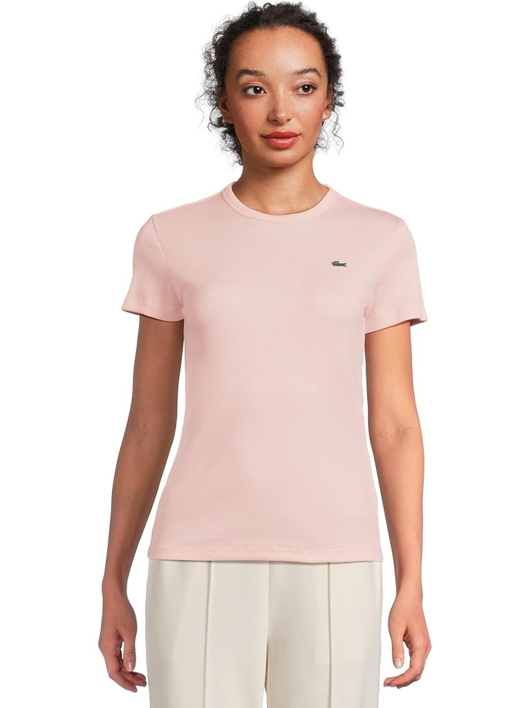 Pink Lacoste Slim Fit Ribbed Cotton T-Shirt