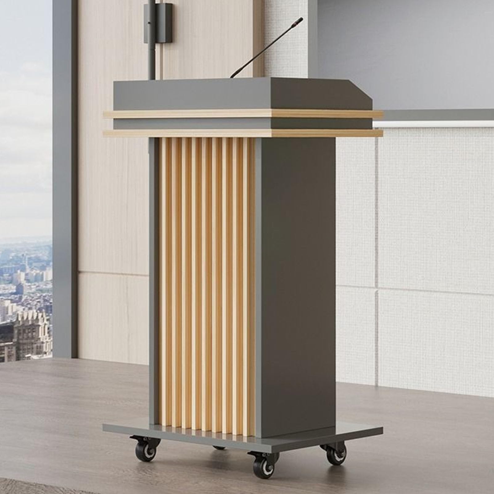 DFGHNBVC Portable Wooden Podium Stand With Wheels For Lectures, Speeches, And Events,B Style-With Wheels
