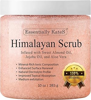 Himalayan Salt Body Scrub with Almond Oil, Exfoliating Mineral Formula, 10 oz
