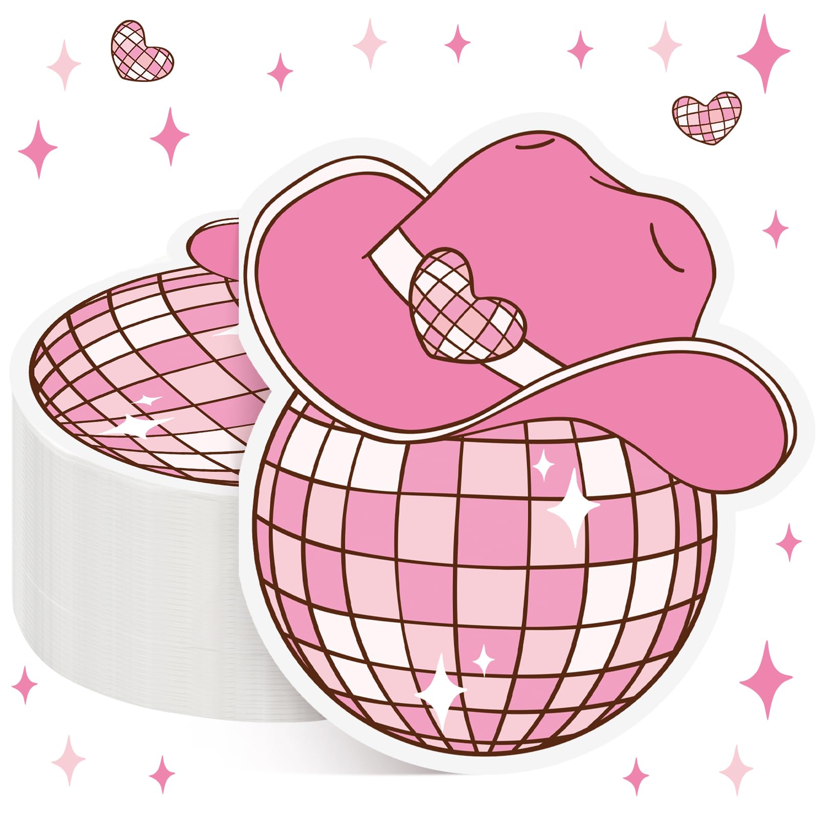 Fanfanwin 100 Pcs Disco Cowgirl Party Napkins Western Pink Disco Party Supplies Ball Cow Hat Print Themed Disposable Napkins Vintage Retro Cowgirl