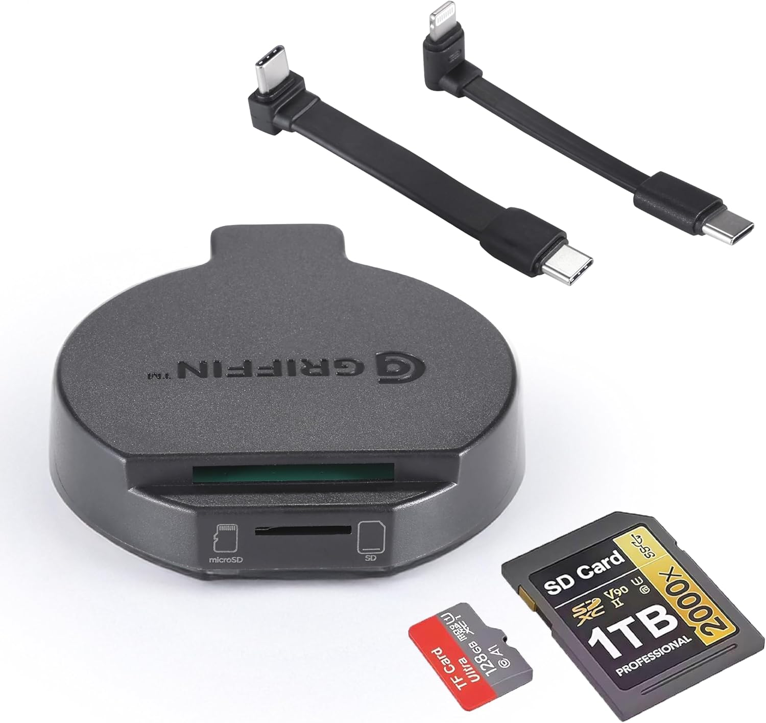 Griffin Magnetic USB-C Card Reader & Writer, Micro SD & SD Card Adapter for Android and Apple, Portable USBC File Transfer Device for Phone, Tablet, or Laptop