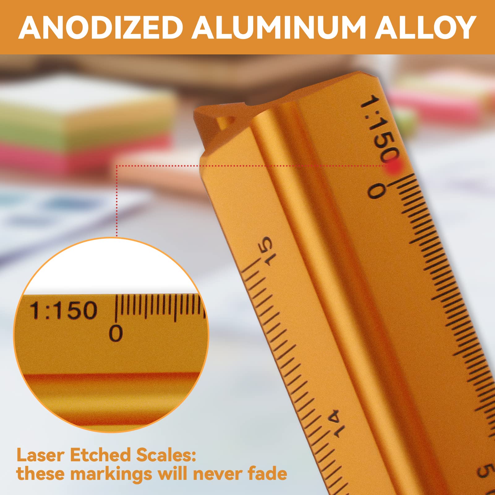 thumbnail: Set Van 2 Driekantige Aluminium Linialen 30 Cm - Schaal 1:20 T/m 1:500 Voor Architecten En Studenten