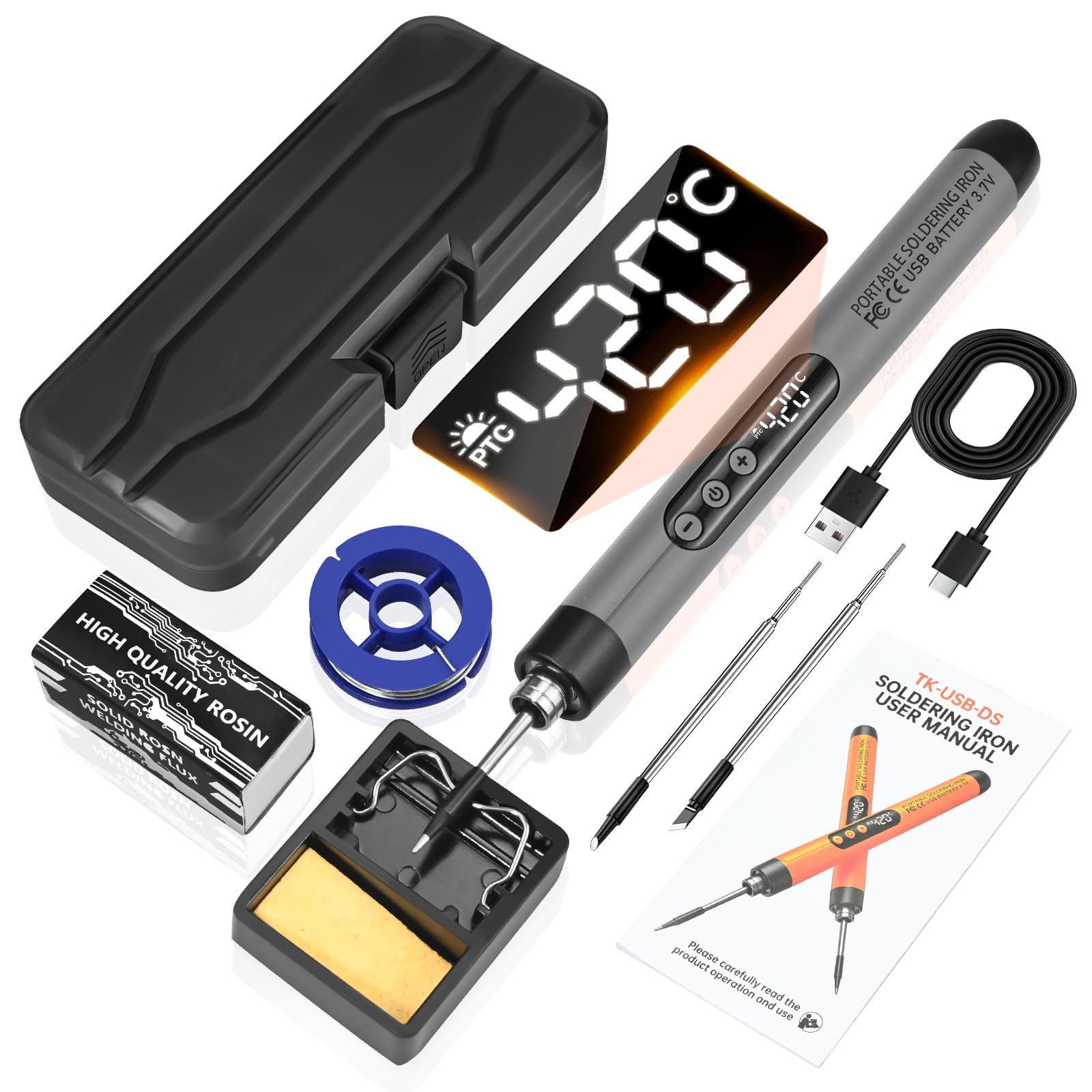 Cordless Soldering Iron Kit with LCD Display - Rechargeable USB C Soldering Iron with 3 Tips Adjustable Temperature 260℃-420℃,Portable Soldering Irons 1000mAh WeldingKit,Electric Soldering Irons Pen