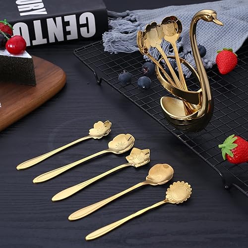 Vista 27 de AnSaw Juego de 8 cucharas de flores de arco iris, cucharas de té reutilizables de acero inoxidable para revolver café, mezclar, azúcar, postre