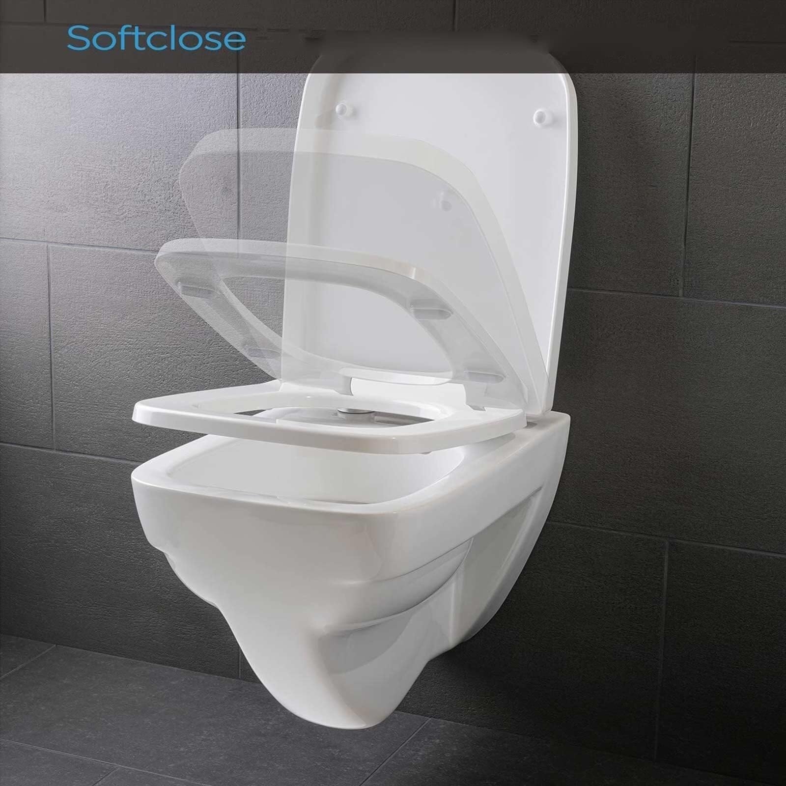 Toilettensitz mit Absenkautomatik, leicht zu schließende Scharniere, verstellbar, leicht, langlebig, tragbar, benutzerfreundlich, kompakt, weiß, quadratisch, schnell zu lösen