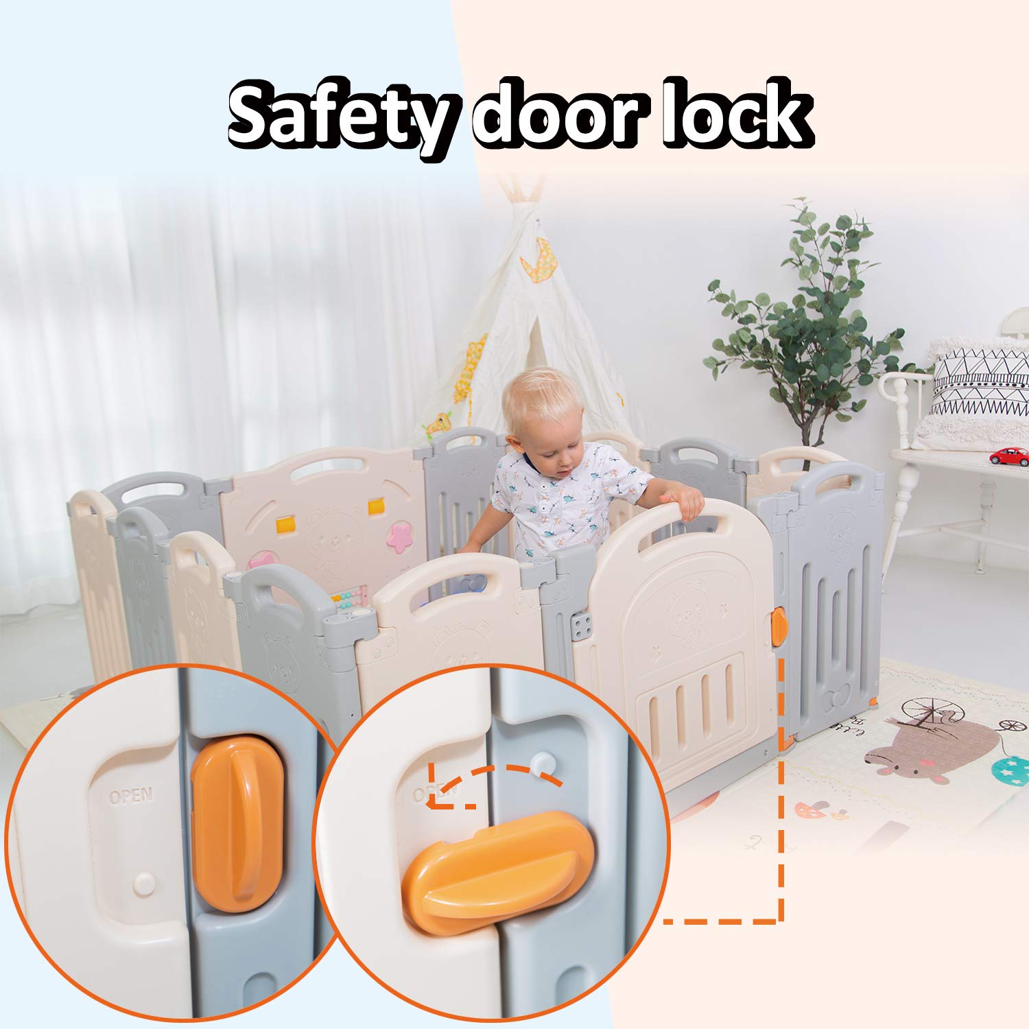 Uanlauo Foldable Baby Playpen Safety Play Yard for Toddler, Kids