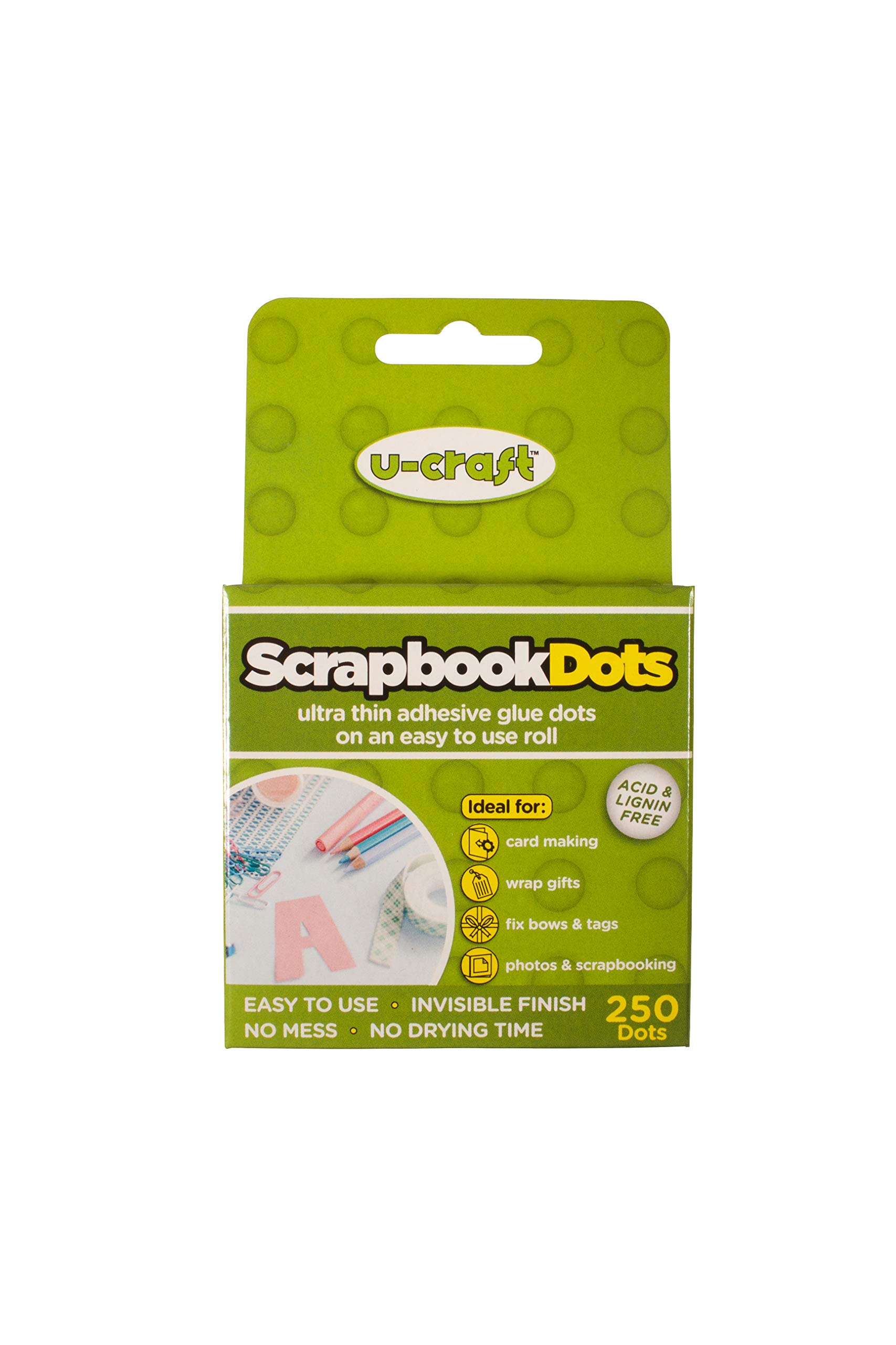 U-Craft Clear Scrapbook Glue Dots - 250 Thin, Permanent Glue Dots On A Roll - Double-Sided, Sticky, Adhesive Dots For Creative Hobbies, Scrapbooking, Arts & Crafts & Other Projects